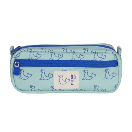 ✅ Trousse rectangulaire Milan Collection 460 - 2 compartiments zippés - Vert/Bleu couleur vert en stock