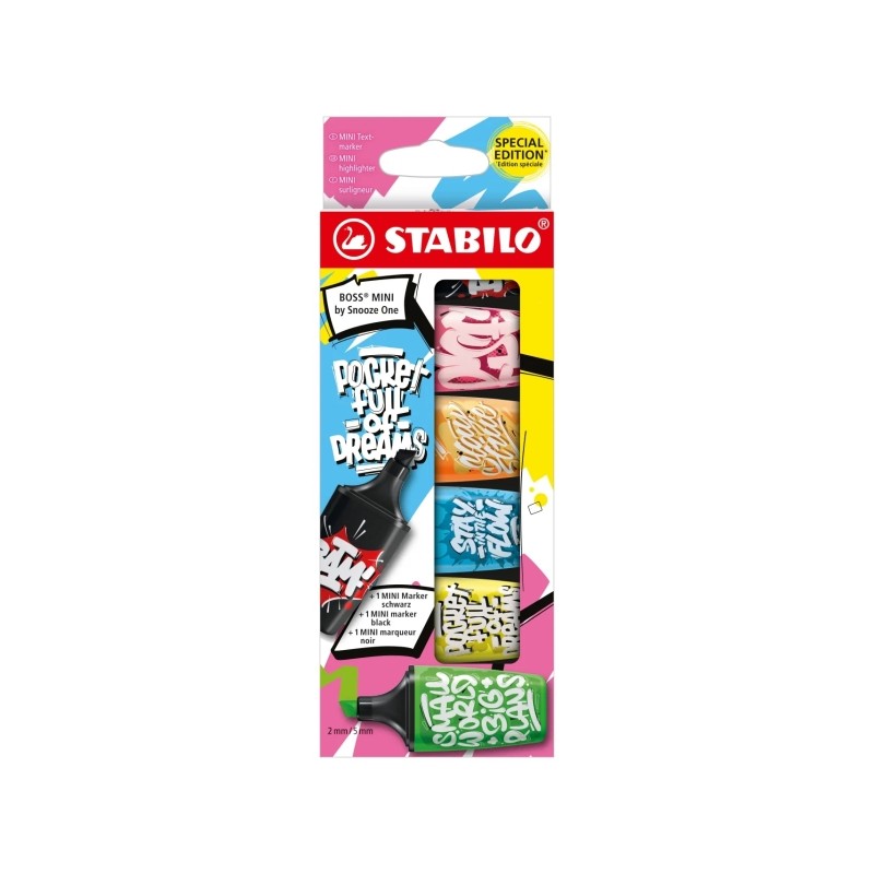 Mini-surligneurs fluorescents 2-5 mm x6 Stabilo Boss