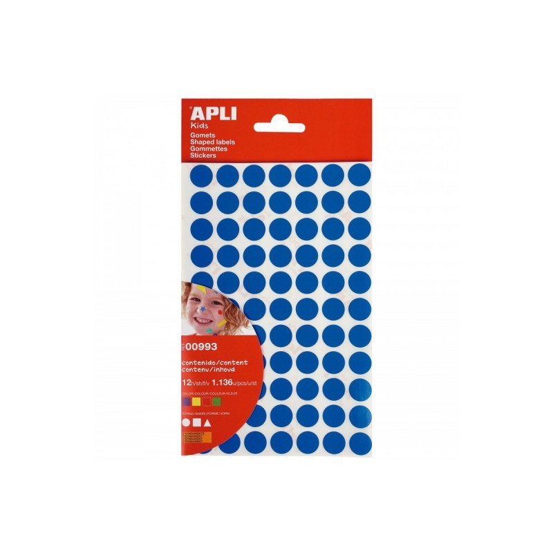 Apli Sachet de Gomets Adhésifs Permanents - 1 136 Gomets - Développe la Psychomotricité et la Créativité - Adhésif à Base d'Eau