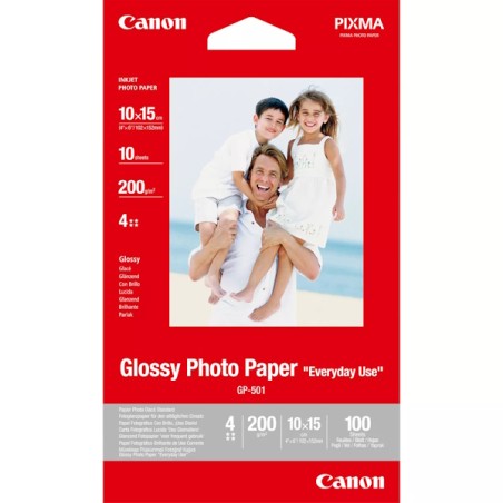 ✅ Canon GP-501 Papier Photo A6 10x15cm Brillant 200gr 10 Feuilles couleur Blanc en stock