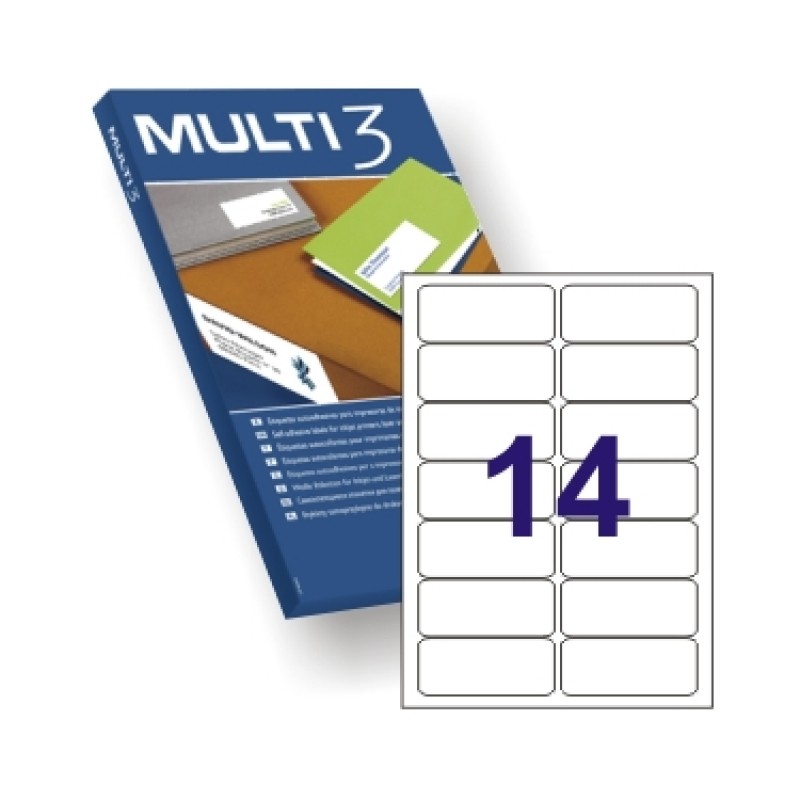 Multi3 Pack de 1400 Etiquettes Blanches Bords Arrondis Taille 99,1x38,1mm - Adhésif Permanent - Adaptées à l'Impression Jet