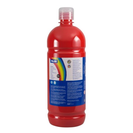 ✅ LOT de 6 Flacon Milan Tempera 1000ml - Bouchon Distributeur - Séchage Rapide - Miscible - Couleur Rouge coule en stock