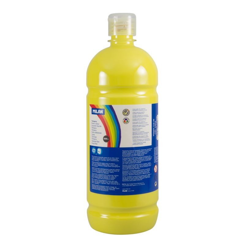 LOT de 6 Flacon Milan Tempera 1000ml - Bouchon Distributeur - Séchage Rapide - Miscible - Couleur Jaune