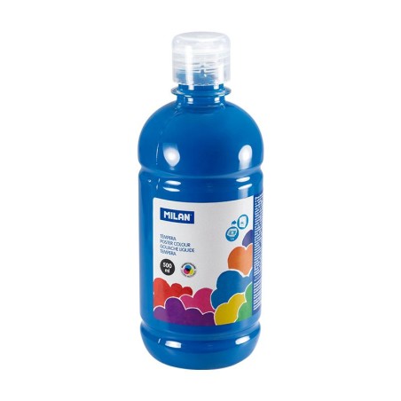 ✅ LOT de 6 Flacon Milan Tempera 500 ml - Bouchon distributeur - Séchage rapide - Miscible - Couleur Bleu Cyan c en stock