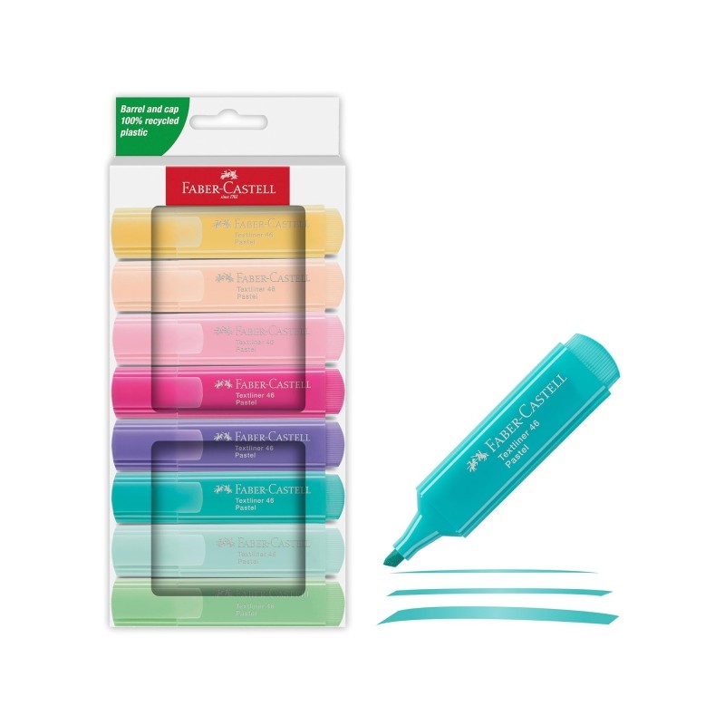 Surligneurs pastel Faber-Castell Textliner 46 étui de 8 Surligneurs pastel Faber-Castell Textliner 46 étui de 8