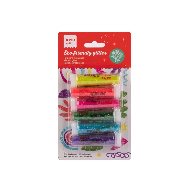 Paillettes biodégradables fluorescentes 6x6g - Apli - Papeterie

