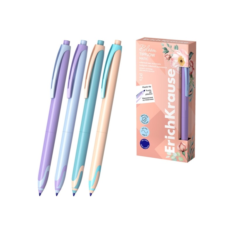 Stylo bille rétractable Erichkrause Bloom Pastel x12 - bleu 0,5 mm

