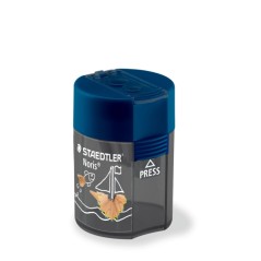 Taille-crayon bleu réservoir transparent