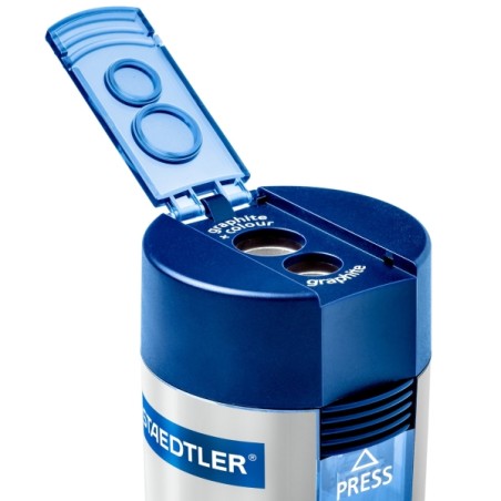 Taille-crayon 2 trous avec réservoir Staedtler bleu x10