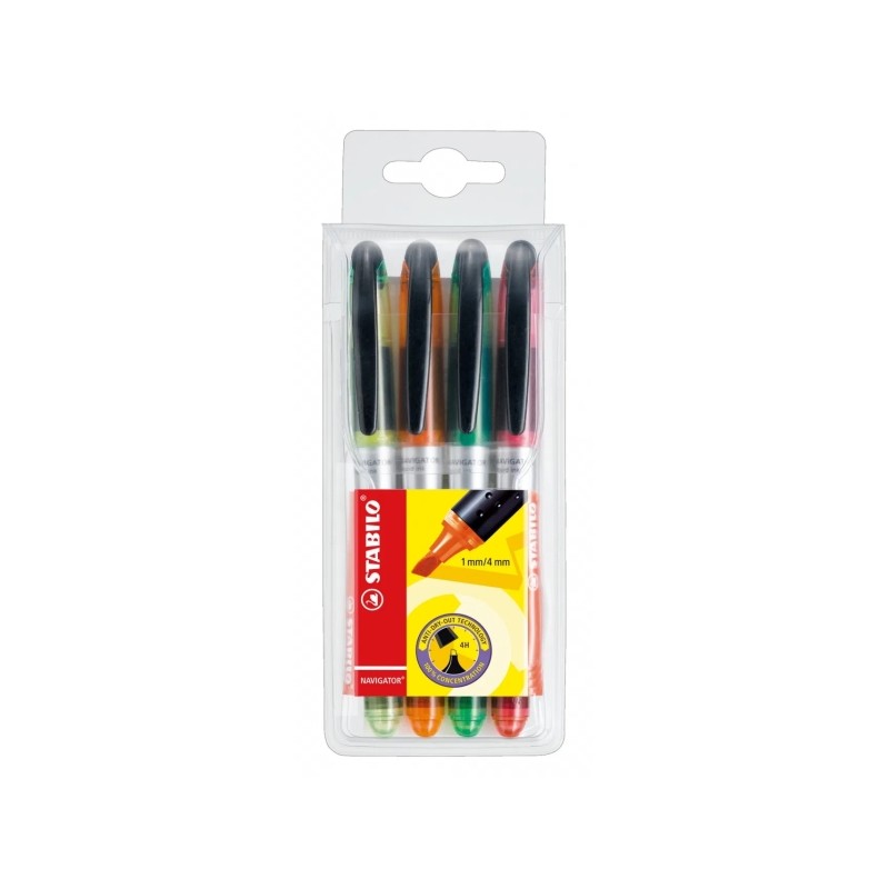 Surligneurs fluorescents Stabilo Navigator x4 prise ergonomique