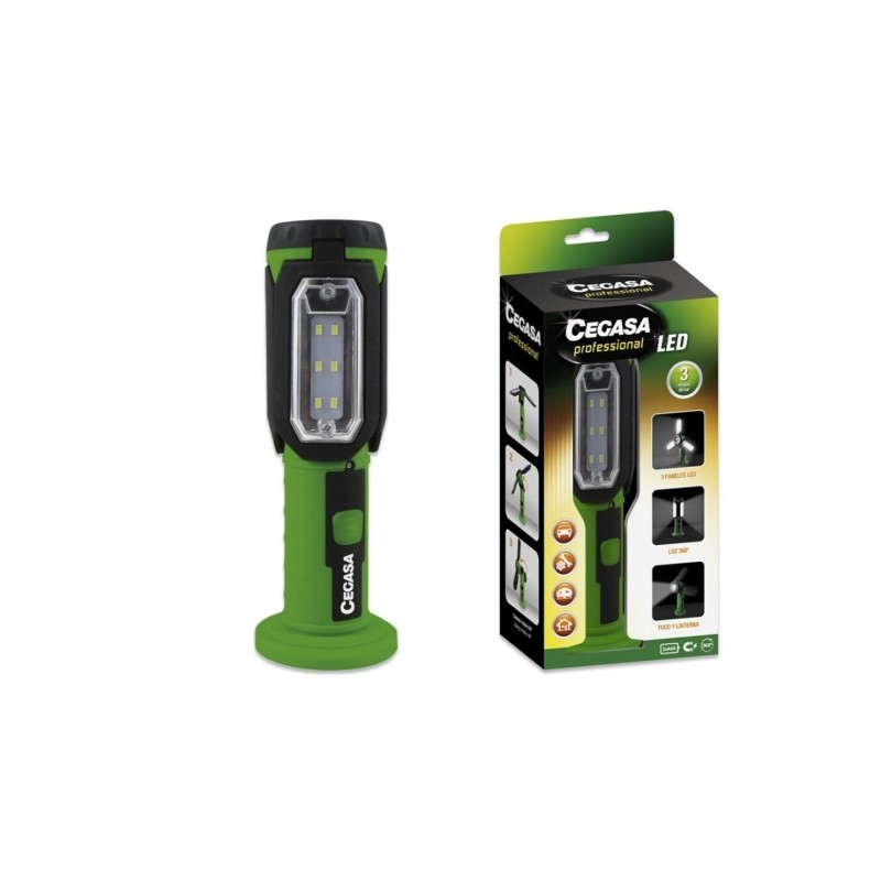 Lampe torche LED professionnelle Cegasa - 3 panneaux LED et façade - 3 modes d'éclairage - Fonctionne avec 3 piles AAA (non