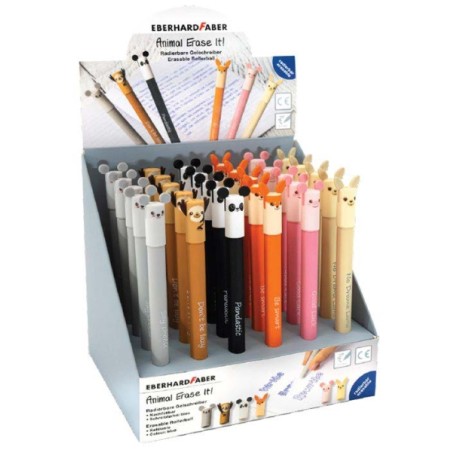 ✅ Eberhard Faber Animal Efface-le ! Présentoir de 36 stylos à encre gel bleus effaçables - Course de 0,7 mm - en stock