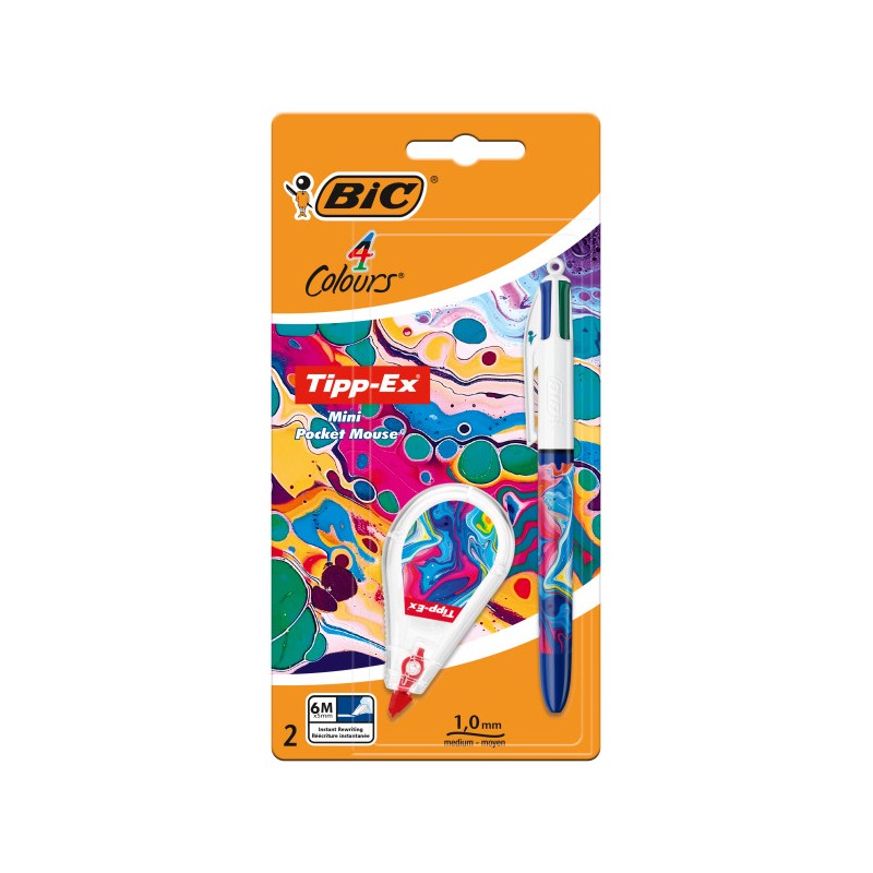 Stylo Bille 4 Couleurs Décors Hydro + Correcteur Bic - Papeterie