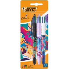 ✅ Bic 4 Couleurs Décors Hydro Lot de 3 Stylos Bille Rétractables - Pointe Moyenne 1,0 mm - Encre à l'Huile - en stock