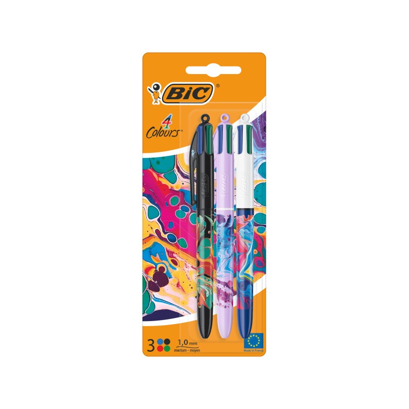 Stylo Bille Rétractable Bic 4 Couleurs Hydro - Lot de 3 - 1,0 mm