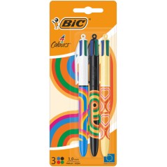 ✅ Lot de 3 stylos à bille rétractables Bic 4 couleurs Décors - Pointe moyenne 1,0 mm - Encre à l'huile - 4 c en stock