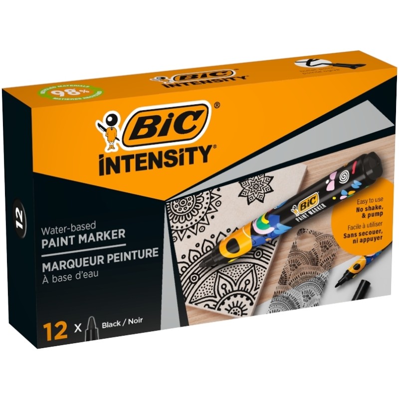 Marqueur peinture noir Bic Intensity - Lot de 12 - Pointe moyenne

