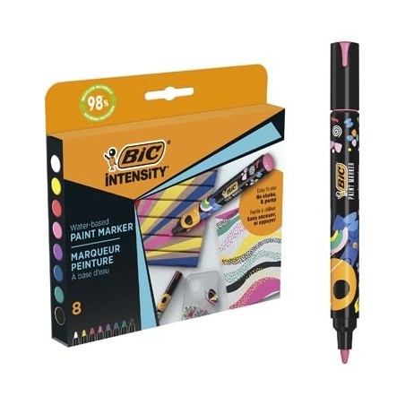 ✅ Lot de 8 marqueurs peinture Bic Intensity - Pointe moyenne - Encre à base d'eau - 98 % de matériaux recyclé en stock