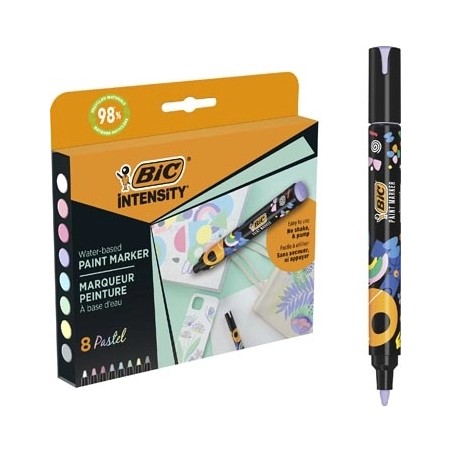 ✅ Lot de 8 marqueurs peinture Bic Intensity - Pointe moyenne - Encre à base d'eau - 98 % de matériaux recyclé en stock