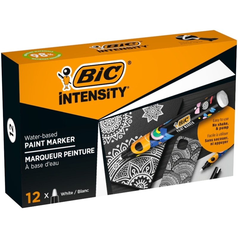 Marqueur peinture blanc Bic Intensity - Lot de 12 - Pointe moyenne

