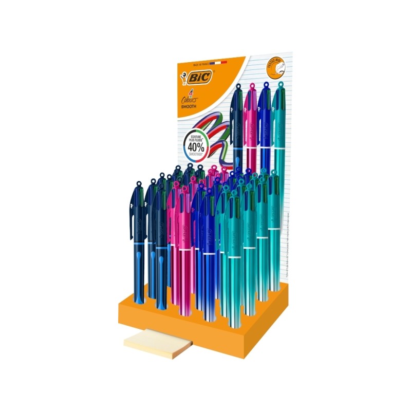 Stylo bille rétractable Bic 4 couleurs - Pointe 1,0 mm - Papeterie


