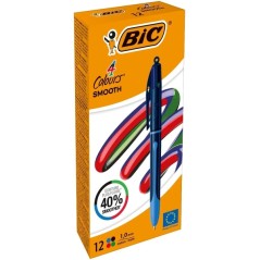 Stylo bille rétractable Bic 4 couleurs - Lot de 12 - Pointe 1,0 mm