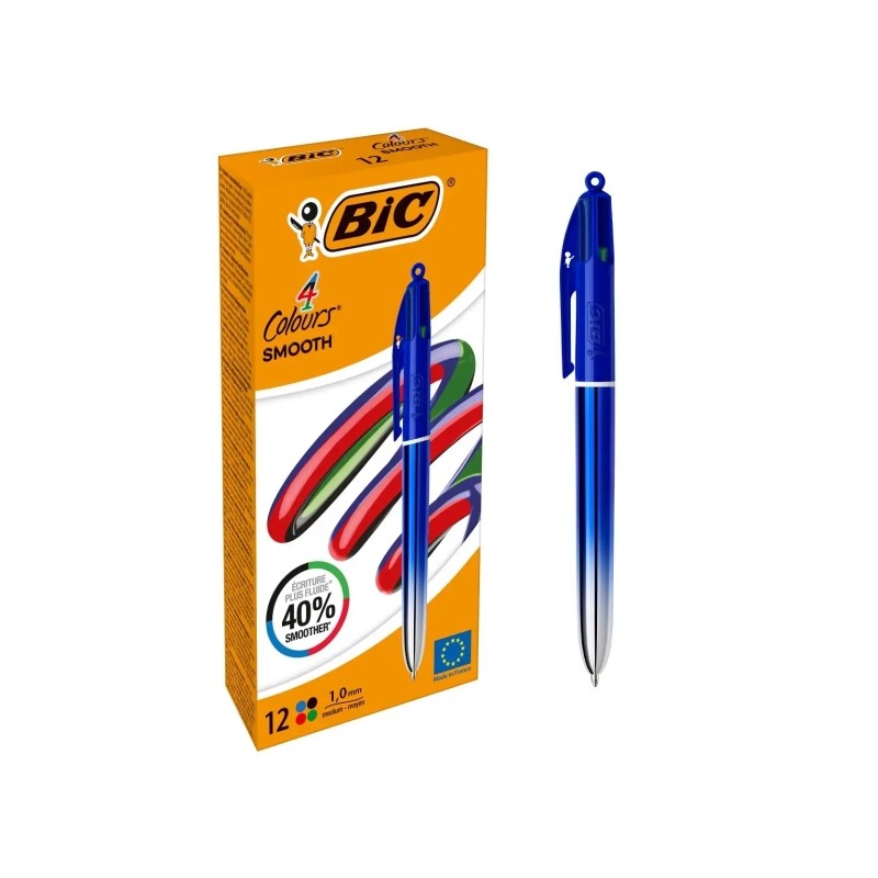 Stylo bille rétractable Bic 4 couleurs bleu dégradé - Lot de 12

