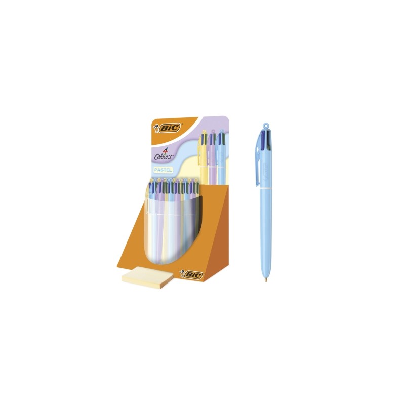 Présentoir stylos bille rétractables Bic 4 couleurs pastel - 30 unités

