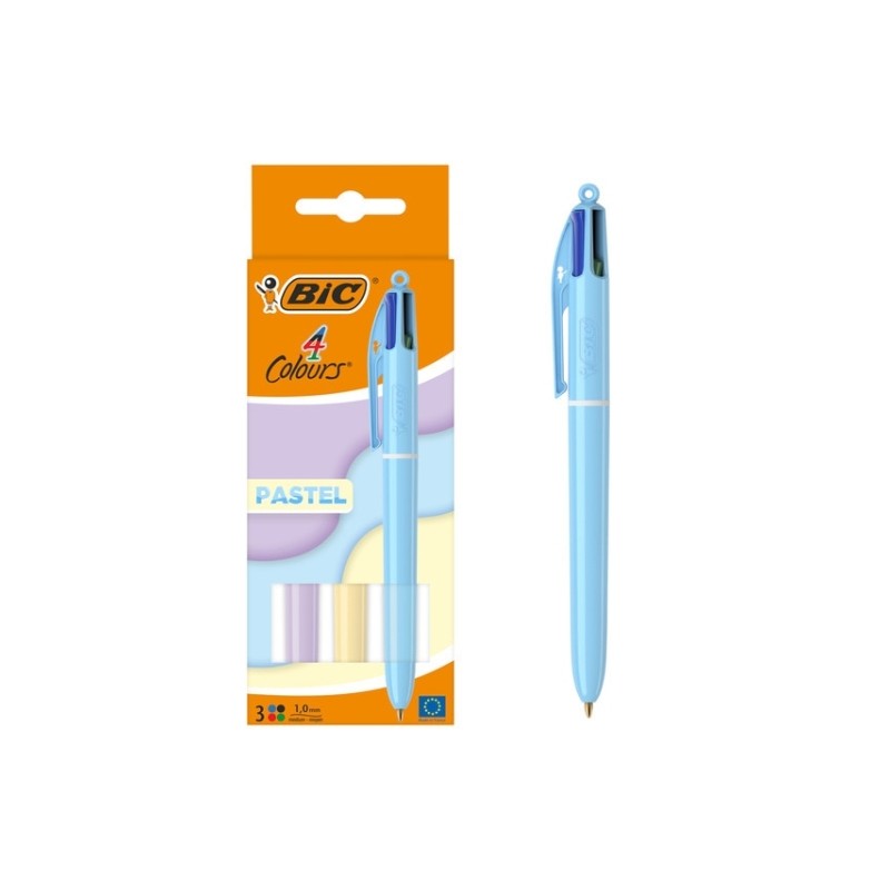 Stylos bille rétractables Bic 4 couleurs pastel - Lot de 3