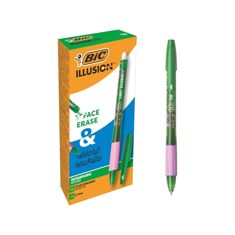 Stylo effaçable vert 0,7 mm Bic Illusions x12 - Rechargeable