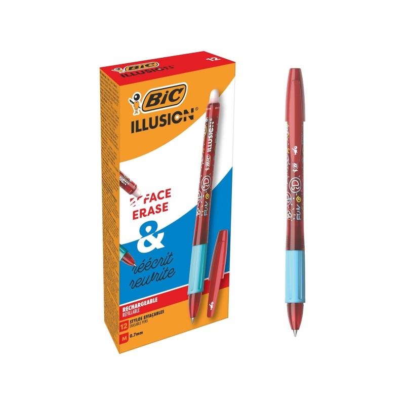 Stylo effaçable rouge 0,7 mm Bic Illusions - Lot de 12