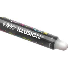 ✅ LOT de 12 Stylo effaçable Bic Illusions - Pointe moyenne 0,7 mm - Grip caoutchouc - Rechargeable - Noir coule en stock