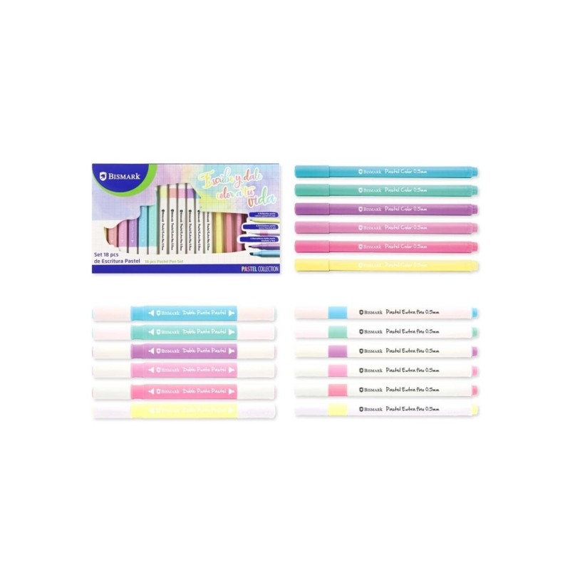 Marqueurs écriture pastel Bismark - Pack 12 pointes fines et biseautées

