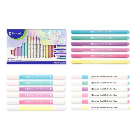 ✅ Pack d'écriture Bismark Pastel School avec 6 marqueurs à pointe biseautée de 4 mm et fine de 1 mm, 6 marque en stock