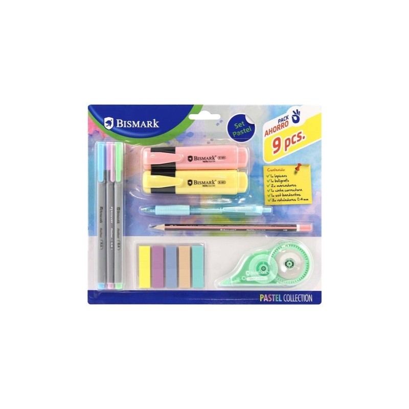 Coffret papeterie scolaire pastel Bismark - crayon, stylo, marqueurs


