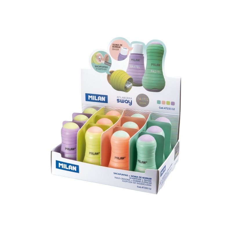 Taille-crayon Milan Sway Pastel avec gomme - Présentoir 12 unités

