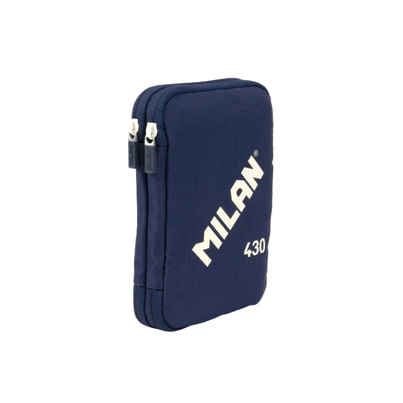 Trousse à crayons Milan Collection 430 à 2 niveaux avec 2 gommes, un taille-crayon, un crayon, un stylo à bille P1 Touch Blue