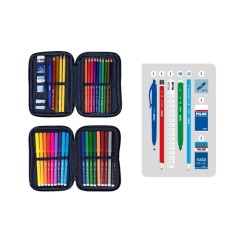 Trousse à crayons Milan Collection 430 à 2 niveaux avec 2 gommes, un taille-crayon, un crayon, un stylo à bille P1 Touch Blue