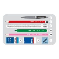 Trousse à crayons Milan The Fun à 2 niveaux avec 2 gommes, un taille-crayon, un crayon, un stylo capsule, une règle, 12 crayons