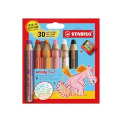 ✅ Crayons de couleur Stabilo Woody 3-en-1 30e anniversaire Licorne, pack de 6 + taille-crayons - Crayon de coule en stock