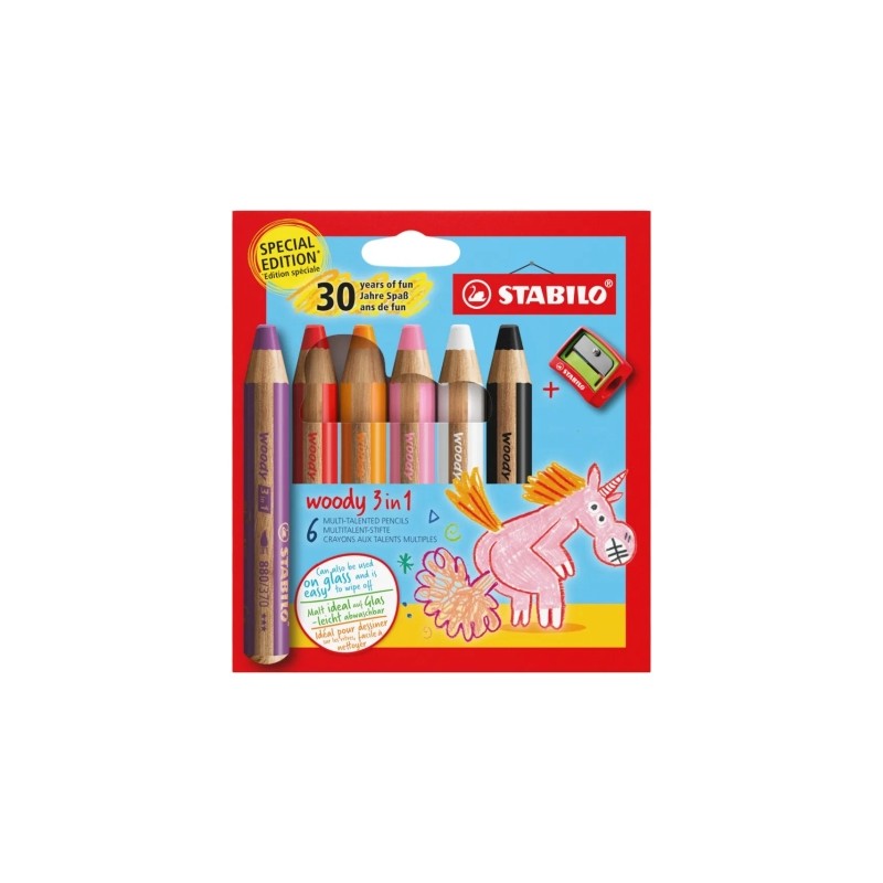 Crayons de couleur Stabilo Woody 3-en-1 Licorne 6pcs + taille-crayons

