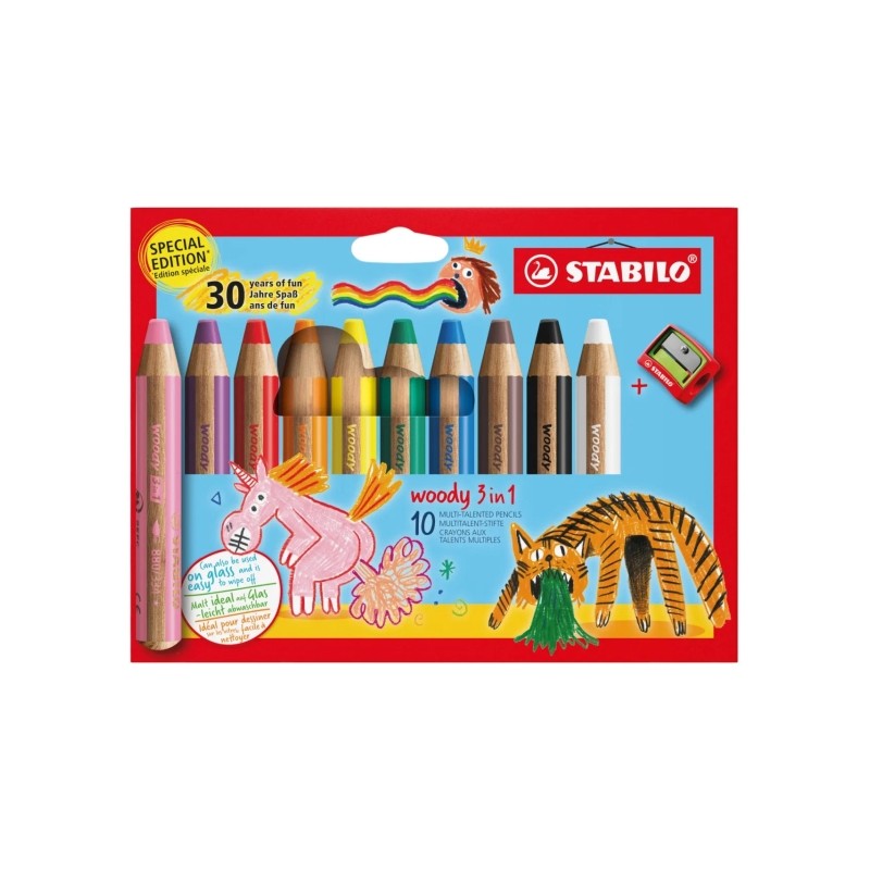 Crayons de couleur Stabilo Woody 3-en-1 Licorne Tigre 10+taille-crayons

