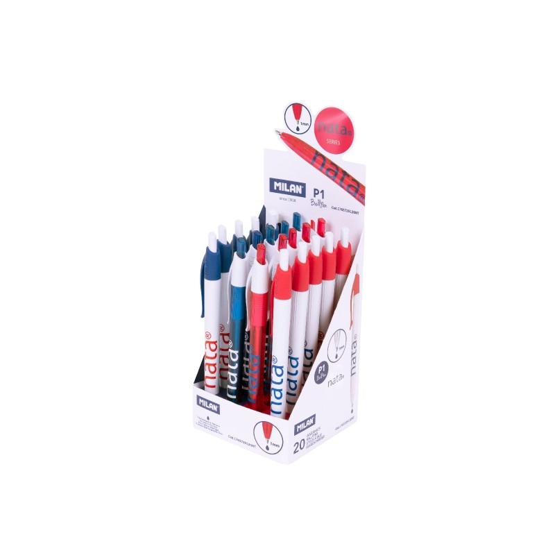 Stylos bille rétractables Milan P1 Nata 624 - Encre bleue - 20 pcs

