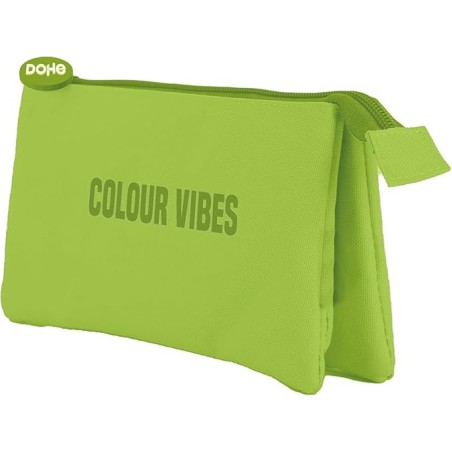 ✅ Trousse triple Dohe Colour Vibes - Fermeture à double glissière avec tirette en caoutchouc - Vert citron cou en stock