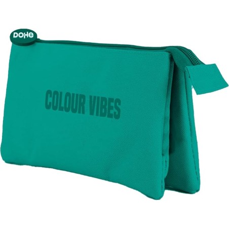 ✅ Trousse triple Dohe Colour Vibes - Fermeture à double glissière avec tirette en caoutchouc - Vert couleur ve en stock