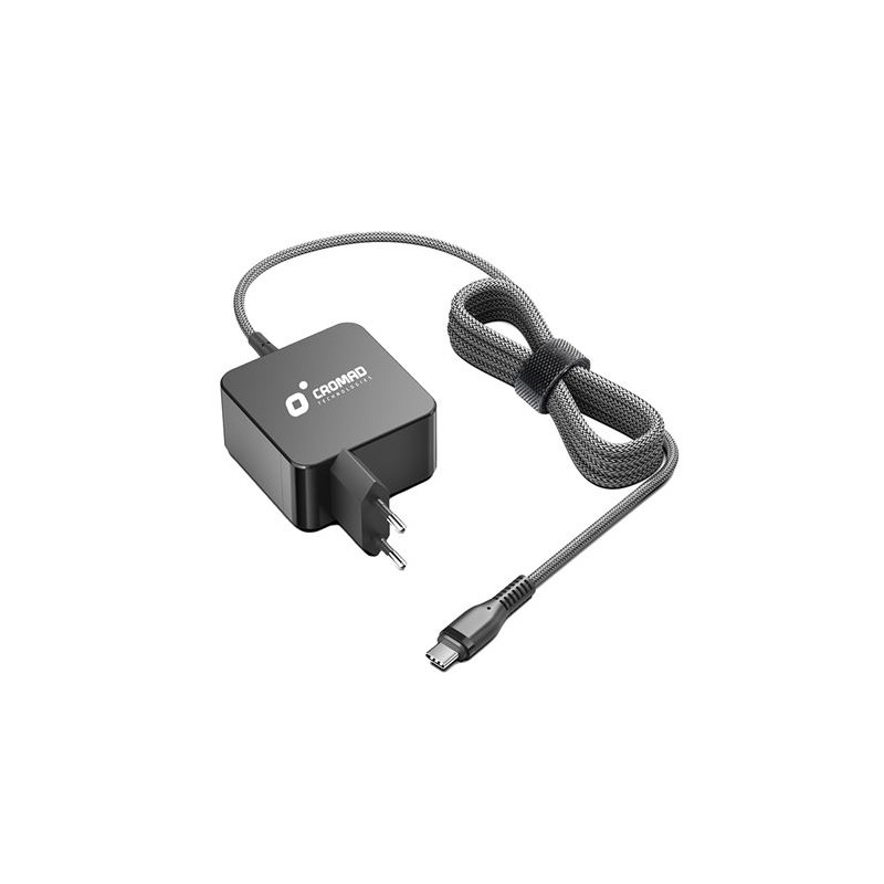 Chargeur mural universel USB-C pour ordinateur portable Cromad CR1204 65 W - Charge rapide PD 3.0 - Câble de 1,50 m - Noir