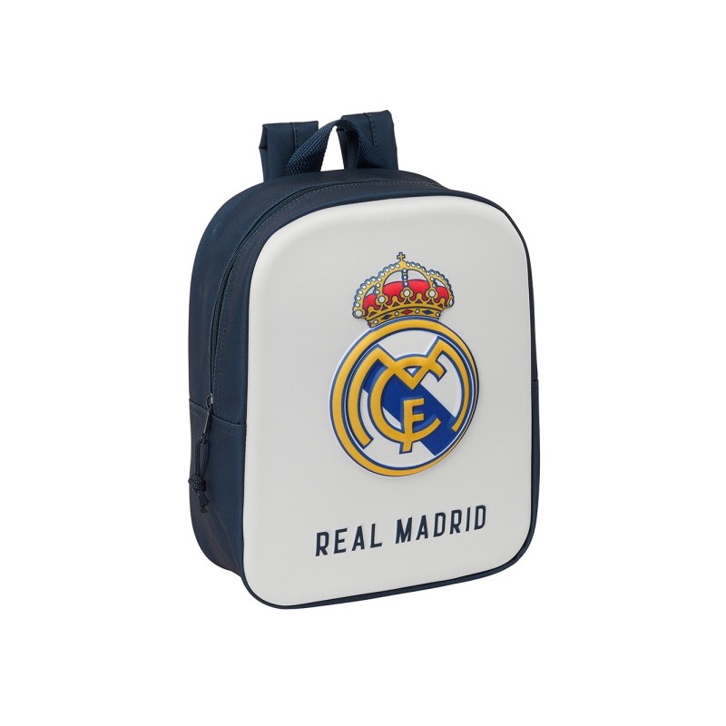 Sac à dos Safta Real Madrid 3D Nursery - Poignée - Compartiment principal avec fermeture éclair - 22 x 27 x 10 cm - Blanc/Noir