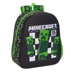 ✅ Sac à dos Safta Minecraft 3D - Dragonne - Porte-bouteille latéral - 27 x 33 x 10 cm - Noir/Vert couleur Noir en stock