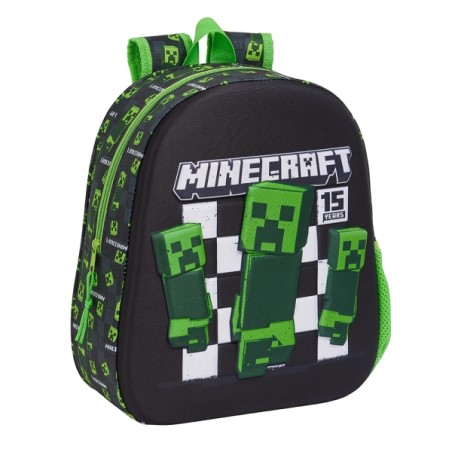 ✅ Sac à dos Safta Minecraft 3D - Dragonne - Porte-bouteille latéral - 27 x 33 x 10 cm - Noir/Vert couleur Noir en stock