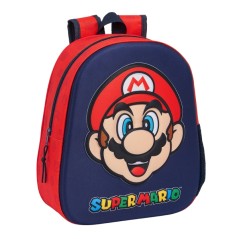 ✅ Sac à dos Safta Super Mario 3D - Dragonne - Porte-bouteille latéral - 27 x 33 x 10 cm - Rouge et bleu couleu en stock